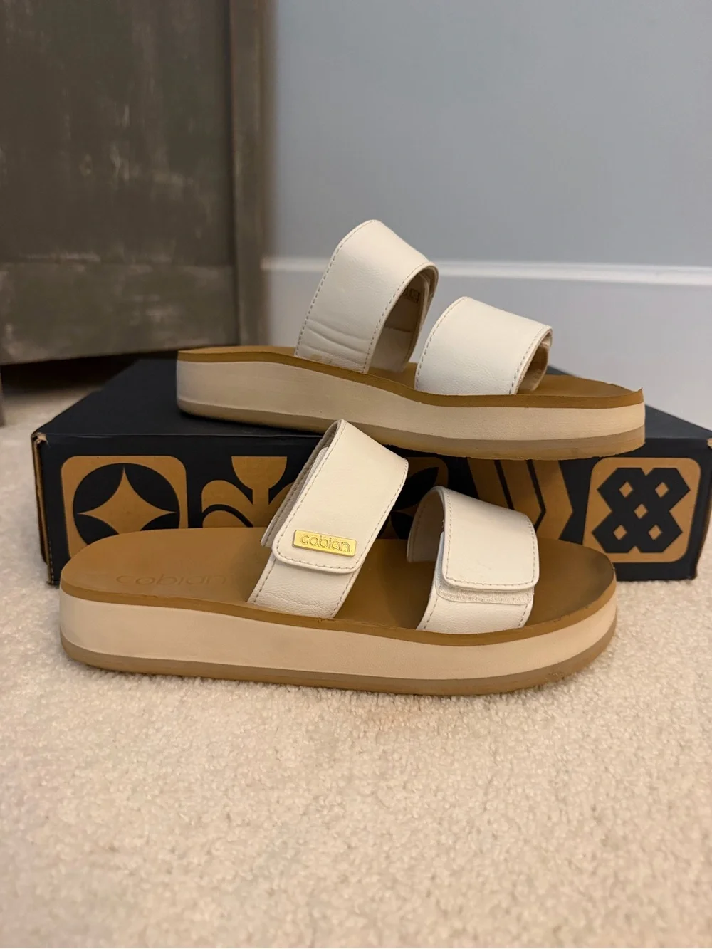 Cobian Cream Double-Strap Platform Slide Sandals